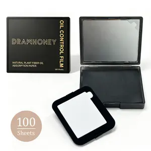 Drawhoney Oil Blotting Sheets for Face with Mirror and Puff, 200Sheets Face Oil Absorbing Paper for Oily Skin, Natural Oil Control Blotting Paper, Portable Makeup Touch-Up Sheets, Bamboo Charcoal