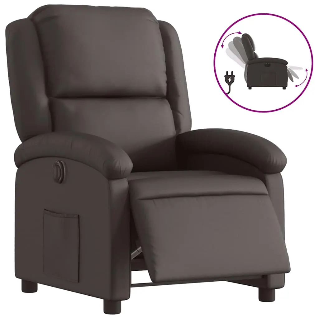 vidaXL Electric Recliner Chair, Reclining Armchair for Elderly, Wingback Recliner Push Chair for Home Theater, Modern Style, Dark Brown Real Leather 3205929