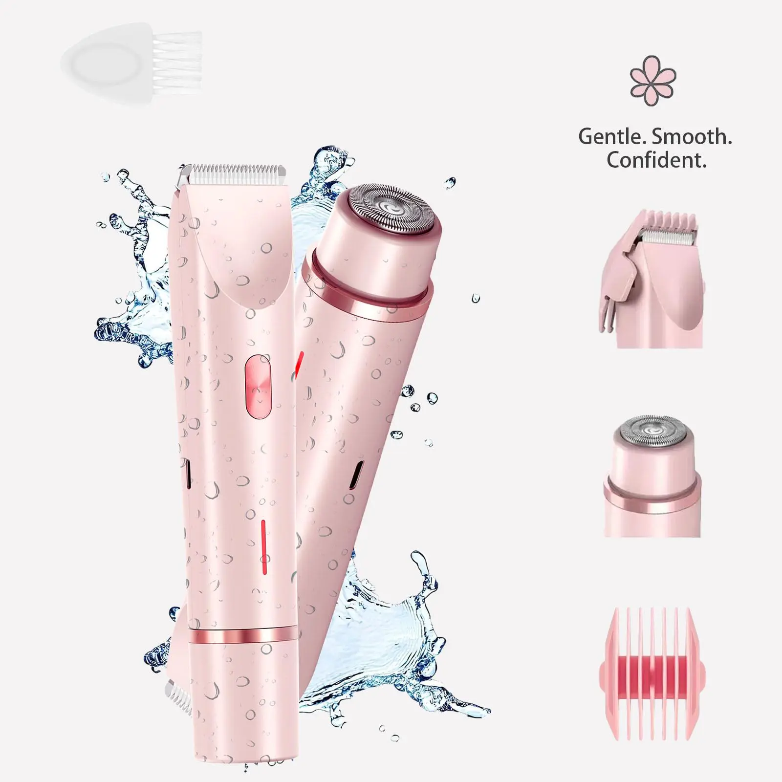 Ladies' 2-in-1 Electric Shaver - Ceramic Dual-Head Bikini Line Trimmer, USB-Rechargeable Cordless Hair Removal Groomer for Adults, Waterproof Lightweight Washable Sensitive Skin Tool Effectively Preventing Nicks or Cuts