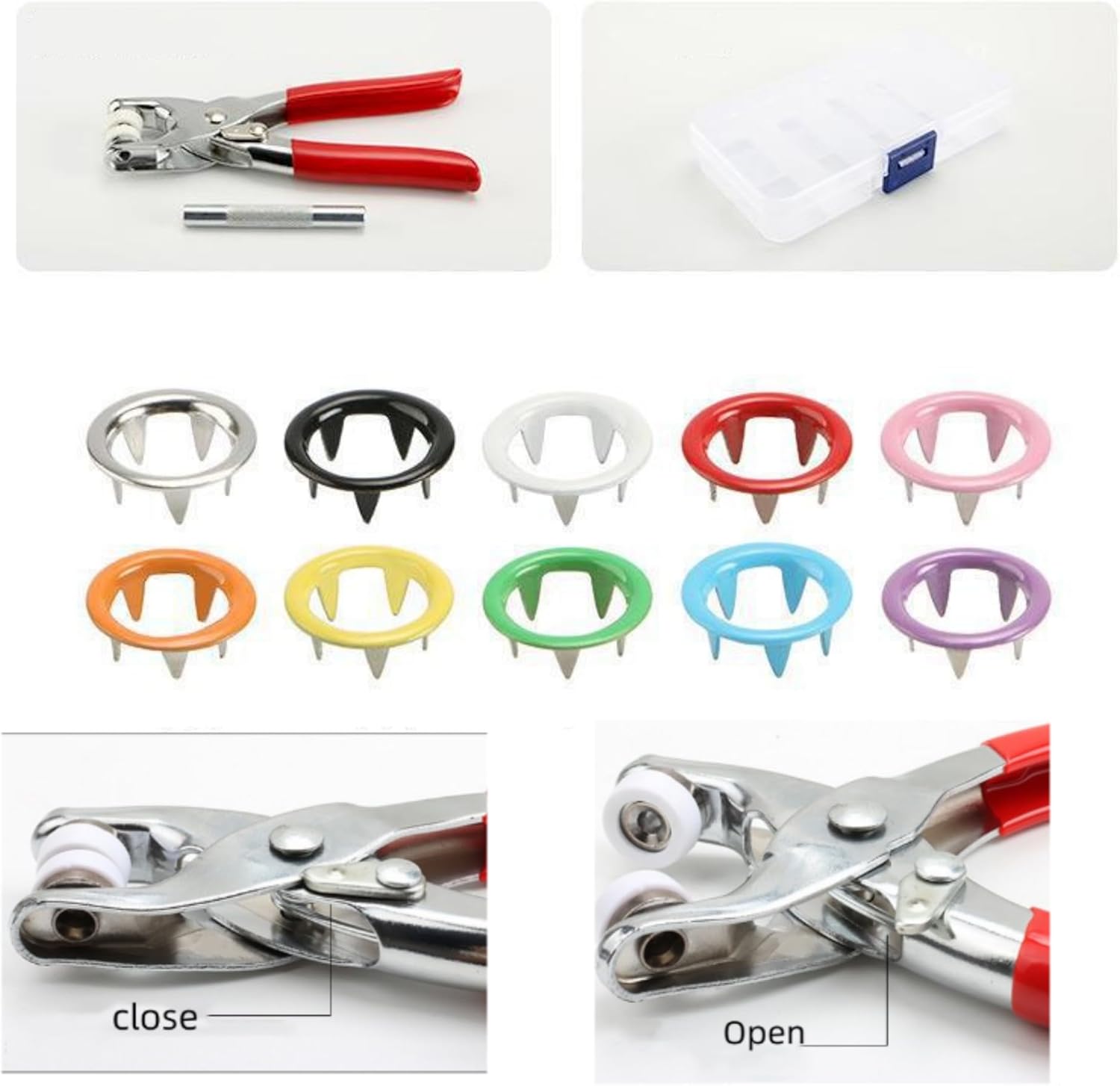 100 Sets Metal 9.5mmSnaps Buttons, Five Claw Buckle Installation Plier Tool Set, Seam Free Invisibility Snap Fastener Plier Tool, Metal Prong Snaps Buttons for Clothing Leather Crafting Sewing