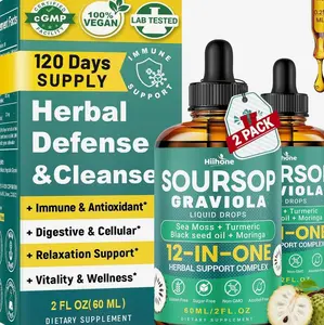 HIIHONE (2 Pack 12 in 1 Soursop Bitters Liquid Drops with Sea Moss, Moringa, Turmeric, Black Seed Oil for Immune, Digestive & Antioxidant Support, 2 Fl Oz