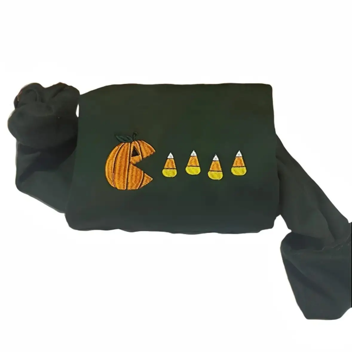 Pumpkin eating candy corn embroidered crewneck; thankgiving Embroidered sweatshirt for women , gift for her/him