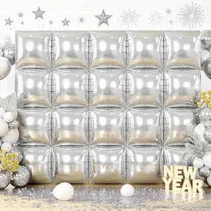 20PCS Silver Square Balloons, New Years Decorations Backdrop Balloon Wall Tunnel Double Sided Gold & Silver Foil Balloons Kit for Christmas New Year Eve Graduation Birthday Party