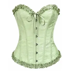 Women's Jacquard Back Tie Camisole Shapewear Top, New Year Party, Valentine's Day, Holiday Tops, Corset Top, Graduation Outfit, Butter Yellow Fabric Lace Womenswear Festival Nightwear Sleeve Clothes Costumes Green Elegant Frill