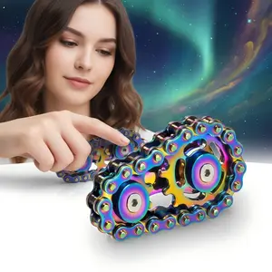 Silent Bicycle Chain Fidget Spinner, Dual Spinner Wheels, Metal Finger Toy for Teen Boys, Easter Basket Stuffer, Stress Relief, Office Desk Essential