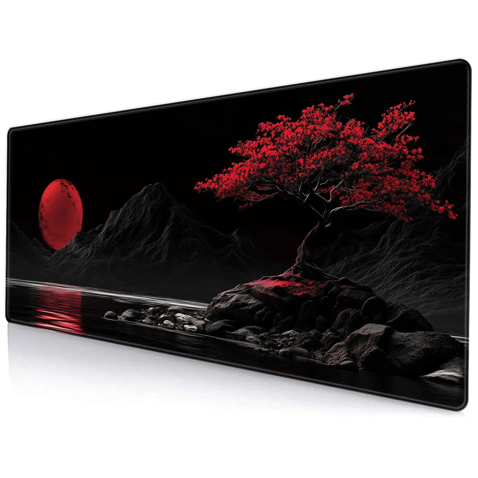 Red Tree & Moon Pattern Mouse Pad, Rectangle Gaming Mouse Pad, Non Slip Mousepad, Office Desk Keyboard Mouse Mat for Home Office Game Room Desk