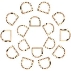 16 count Golden D Ring Spring Key Hooks,Keyring Clip Buckles,Clasp Clamps for Belts, Backpacks, Handbags, Purse Straps