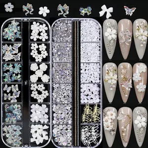 2 Box Nail Rhinestones Set Box length 5.12 inches, White Mix Styles Multi Shapes Nail Decoration Rhinestones, for Nail Art Supplies Accessories Beauty & Personal Care