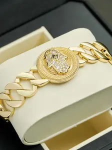 Devil's Eye Palm Retro Light Luxury Charm Inlaid Synthetic Zirconia Bracelet, Suitable for Men and Women's Daily Party Wear, Perfect Birthday, Father's Day, Valentine's Day Fashion Jewelry Gift
