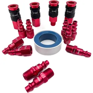 1/4-inch air hose fittings air compressor quick connect fittings 15 Pieces Air Coupler and Plug Kit Heavy Duty Aluminum Lightweight Connector Set Red