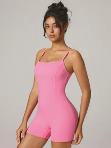 Women's Plain Color Padded Strapless Bodysuit, High Elasticity Abdominal Shaping, Fashionable Home Shorts, All Seasons