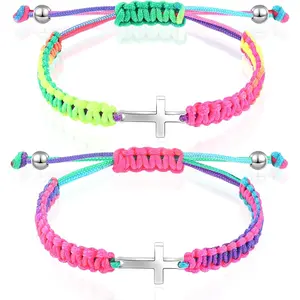 Friendship Bracelet Adjustable Braided Rope  Christian  Bracelets Matching Couple String Lucky Strand BFF Wristband for Women Men Boy Girls Easter Baptism