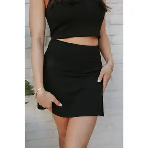 Black Daily Ribbed Skort