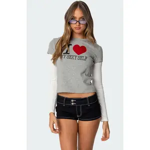 Edikted Women's I Heart Me Layered Long Sleeve T-Shirt