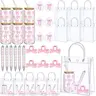 6 Set Baby Shower Prizes for Game Winners Women Party Favors Handheld Gifts includes Glass Tumblers with Straws Lids Portable Mirrors Hair Clips Pens 7 Themes with 6 Transparent Gift Bags for Baby Shower Bridal Shower Wedding Birthday Anniversary Favors