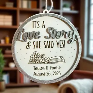 Personalized Love Story Christmas Ornament for Engagement Celebrations - Custom Name & Date Design Available