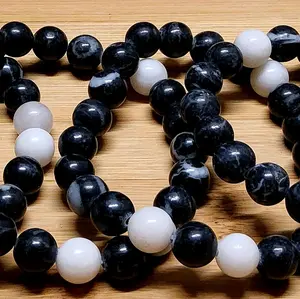 Black Zebra Jasper Crystal Bead Stretch Bracelet (8mm)