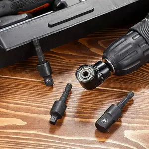 Right Angle Drill Adaptor, 4-In-1 Impact Drill Bit Extension, 360° Rotatable Socket Adapter Set, 105 Degree Screwdriver Drill Bit