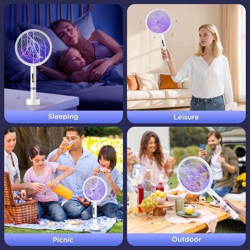 Electric Fly Swatter, 2-In-1 Intelligent Insect Killer, Electronic Mosquito Zapper, Power Output Generator with USB Charging Base, Mosquito Lamp for Home & Bedroom