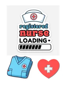 Nursing School Survival Stickers (3-Pack) - Registered Nurse Loading Sticker, Scrubs Sticker, Medical Heart Sticker