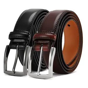 Men’s leather belt with a pin buckle featuring an adjustable classic rectangular buckle head; a durable, casual yet formal dress belt suitable for various occasions—an excellent gift for Valentine’s Day and Father’s Day.