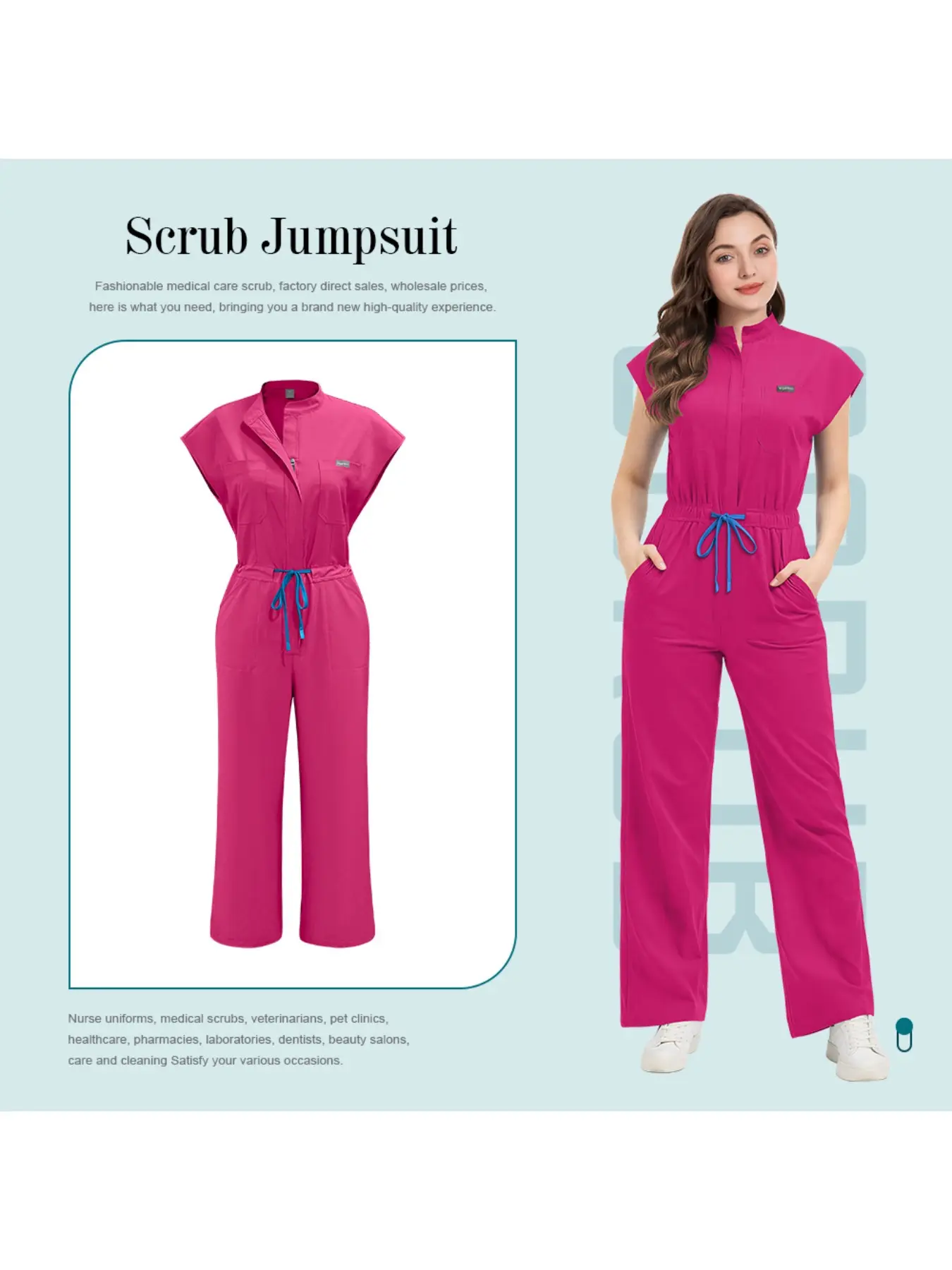 Women Uniform Short Sleeve Coveralls Hospital Clothing Beauty Salon Work Clothes Ladies Doctor Hand Brush Set Wholesale Price Overalls with Pockets Workwear