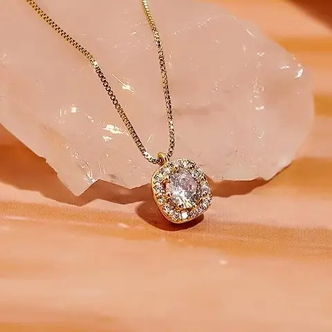 Elegant Square Synthetic Gemstone Pendant Necklace for Women - Dainty Rhinestone Pendant Jewelry Necklace - Perfect for Weddings and Parties - Rhinestone Decorated Necklace