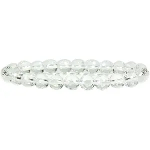 Natural Faceted Clear Quartz Gemstone 8mm Round Beads Stretch Bracelet 7" Unisex