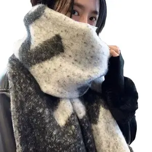 Mohair Thickened Warm Scarf Women's Winter Gray Advanced Cold-Proof Couple Shawl Festive Crimson Premium Knit Unisex