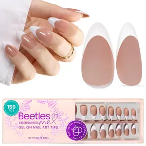 Beetles French Tip Press-On Nails, Pinkish Brown French Tips Nails, 4-in-1 False Nail Tips in 15 Sizes for Easy DIY Manicure, No Filing Needed for Effortless DIY Nail Art