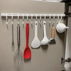 Kitchen Hooks No Drilling Required, Cabinet Internal Sliding Track, Door Back Adhesive Hook, Spoon and Knife Storage Holder, Organiser, Utensils