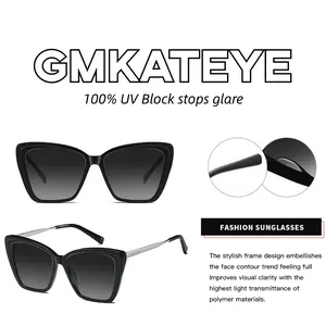GMKATEYE Unisex Full Rim Gradient Black Cat-Eye Sunglasses, Plastic Frame, Nylon Scratch-Resistant Anti-Polarization 100% UV Protection Lenses, Retro Fashion Eyewear