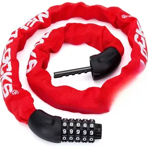 RED  Chain Lock,3.2ft 5 Digit Combination High  Anti  Lock,Heavy Duty Resettable Keyless  Lock for  Scooter  Door Gate(Red)