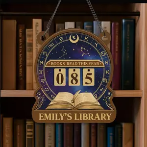 Celestial Book Tracker Sign, Custom Reading Log Decor, Books Read Counter, Personalized Library Gift for Readers and Book Lovers