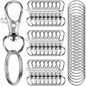 50PCS Metal Lobster Claw Clasp with Key Rings, 25PCS Keychains Clips Hooks and 25PCS Key Chain Rings, Keychain Accessories, Keychain Ring Making kit for Crafts, Silver