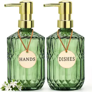 Soap Dispenser (15.4 Oz, 2 Pack), Kitchen Hand and Dish Soap Dispenser Set with Golden Rust Proof Pump, Vintage Bathroom Hand Soap Lotion Dispensers