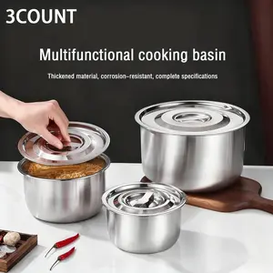 3-Piece Stainless Steel Condiment Containers Set, Large Size Spice Bowls/oil Pots with Sealed Lids, Ideal for Sugar Pepper Salt Oil Sauces