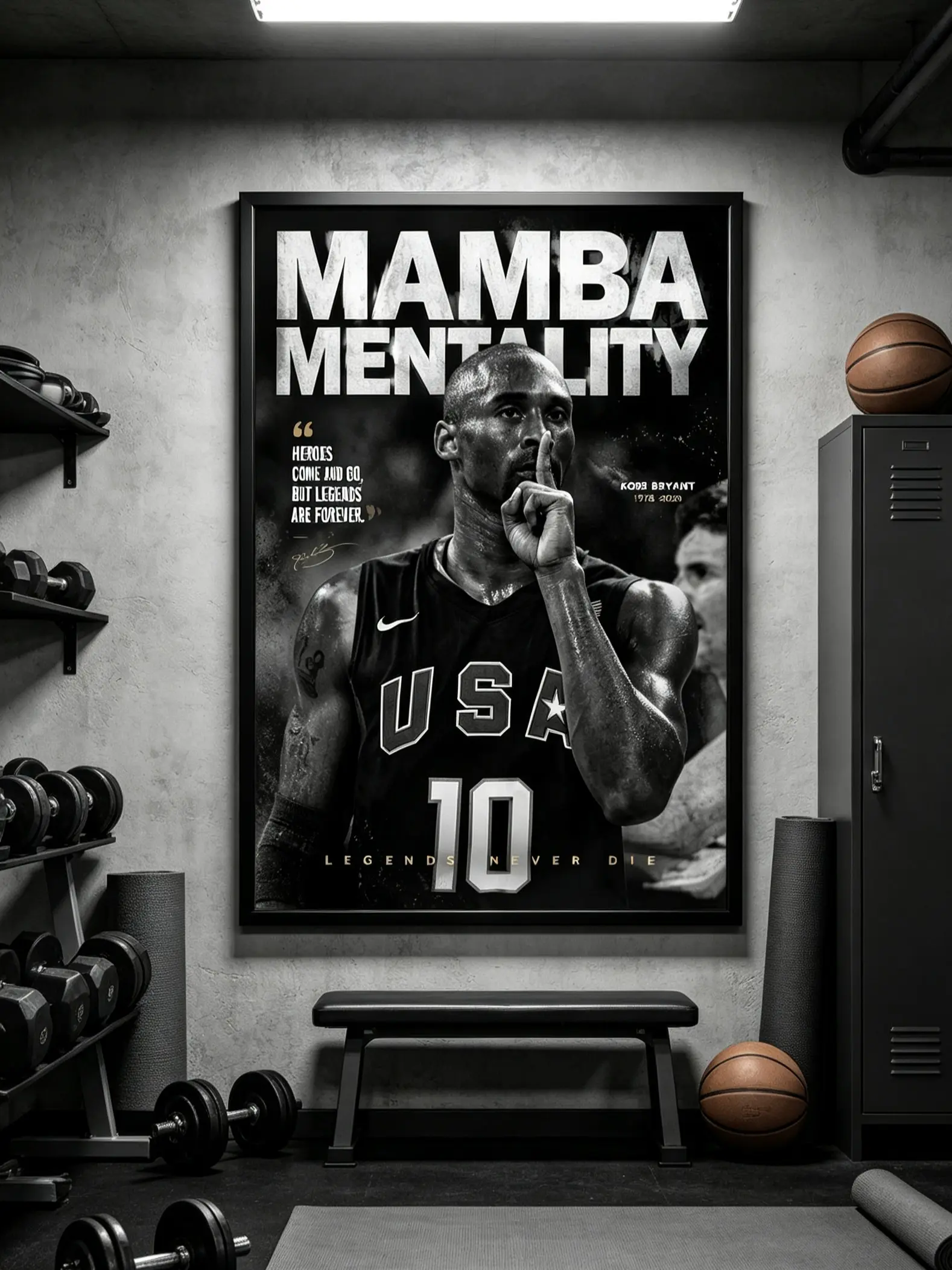 Kobe Bryant Mamba Mentality Quote Canvas Poster - Black Vintage Basketball Legend Quote Print, Wall Decor for Men's Room, Boys Room Decor, Men's Room Decor