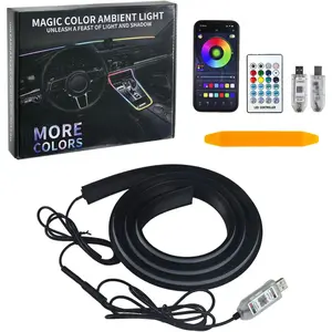 Dashboard LED Interior Strip Light,55''USB   Neon Flexible Strip Fiber Optic LED Ambent Lighting Kits with Remote APP and Type-C Adapter(1 in 1)