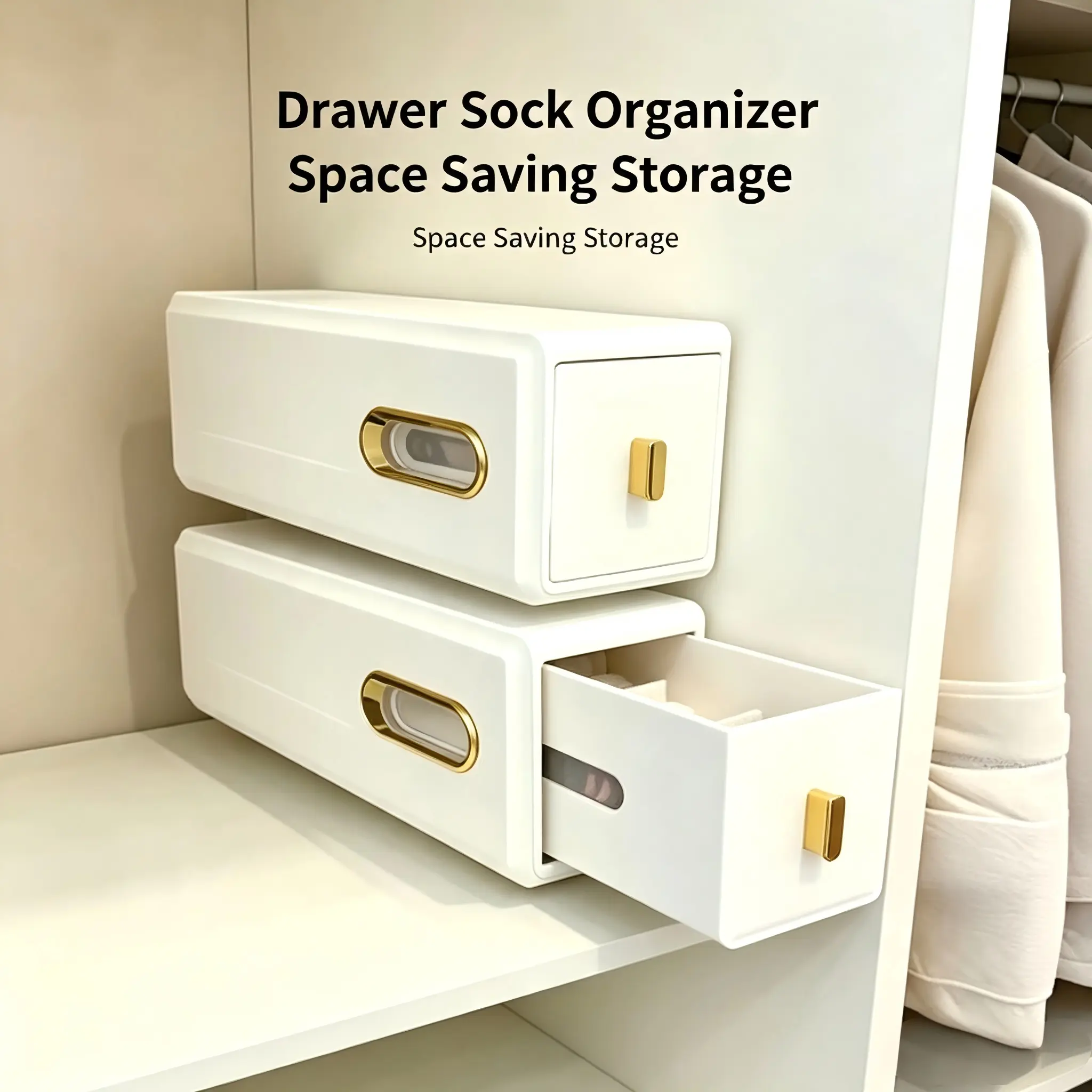 Drawer Sock Organizer, Plastic Underwear Storage Box with Dividers, Space Saving Desktop Drawer Organizer for Socks, Underwear, Lingerie, Small Accessories