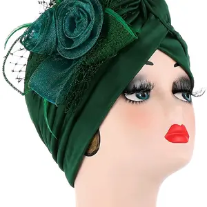 Women Fashion Flower Turban Cap Female Muslim Hat Wedding Party Headwear Lady Hair Accessories