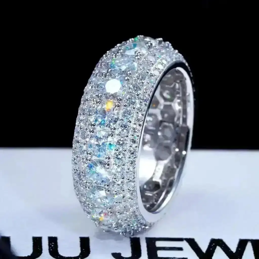 9/13MM Full Moissanite Synthetic 2 Colors Iced Out Five-Row Ring Hypoallergenic VVS1 Clarity Band Hiphop Rapper Party Anniversary Men Women Birthday Gift Engagement Wedding  X0 A0  S0