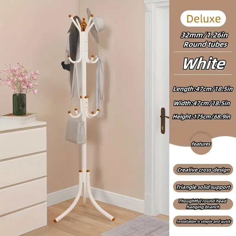 Freestanding Modern Chrome Metal Coat Rack with Metal Frame, 69" Tall Round Tubes - Durable Hanging Organizer for Clothes, Shirts, Hats, Bags, Scarves for Entryway, Office, Height 69" Tall