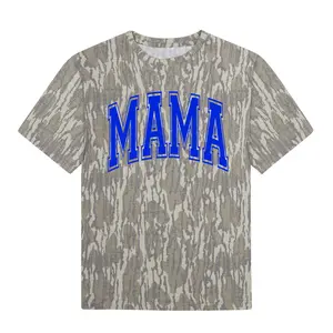MAMA Camo Graphic T Shirt, Bold Varsity Letter Print, Unisex Streetwear Camouflage Top for Moms, Daily Casual Wear, Mossy Oak T-Shirt 3D All Over PrinT