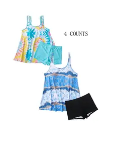 【Plus Size】 Tie Dye Print Tankini With Shorts Set, Casual Adjustable Strap Swim Top & Swim Shorts, Women's Swimwear for Summer Beach Holiday Vacation, Tankini Bathing Suits