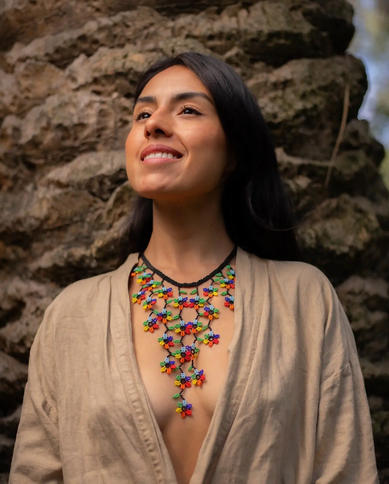 Rainbow Florecitas - Floral Beaded Mexican Necklace - Handmade by Huichol Artisans - Mother Sierra