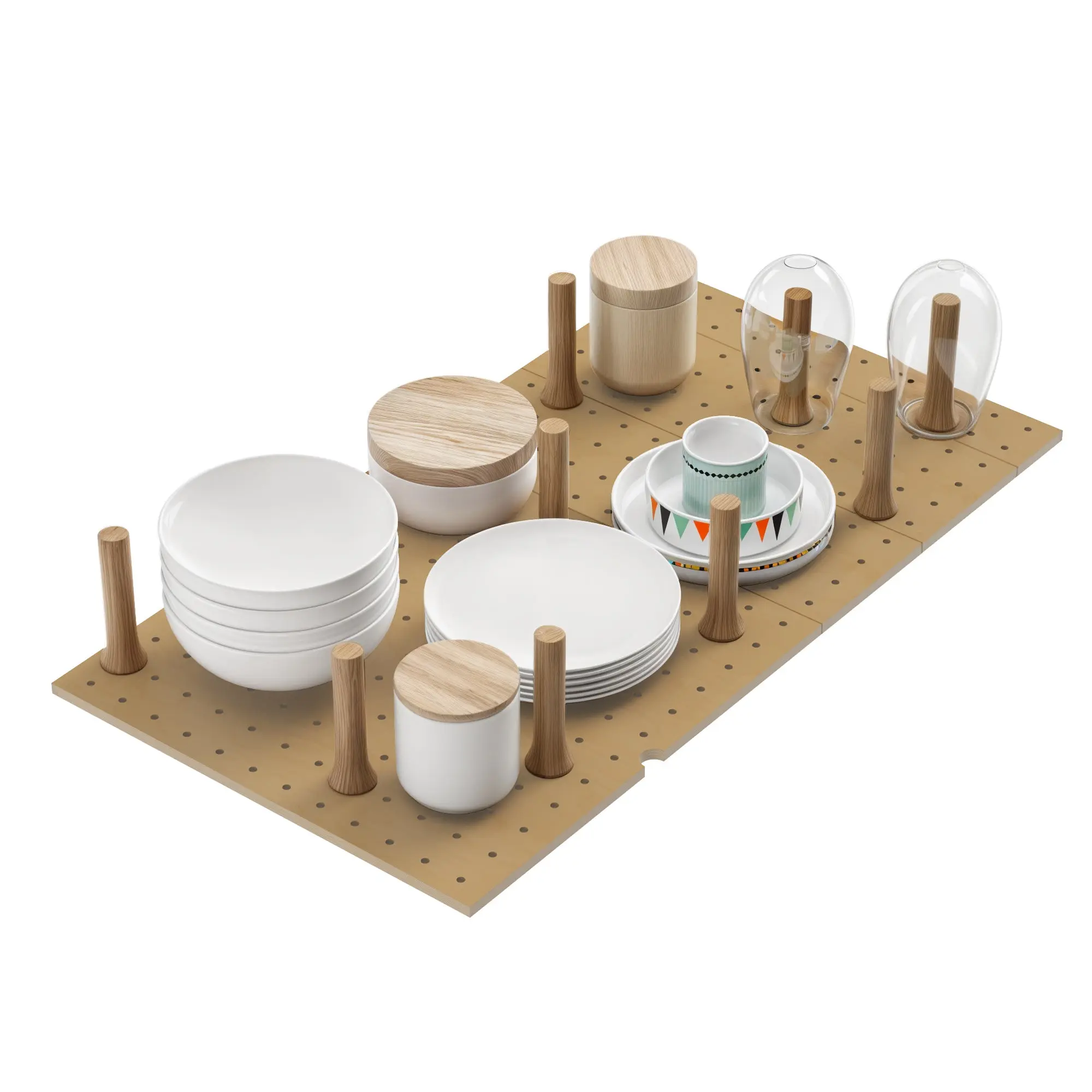Dowell Wood Pegboard Drawer Organizer Set with 9/12 Wooden Pegs – Universal Adjustable System Creates Multiple Drawer Size Combinations (3"–36") for Pots, Pans & Plates – 4007 PEG Series