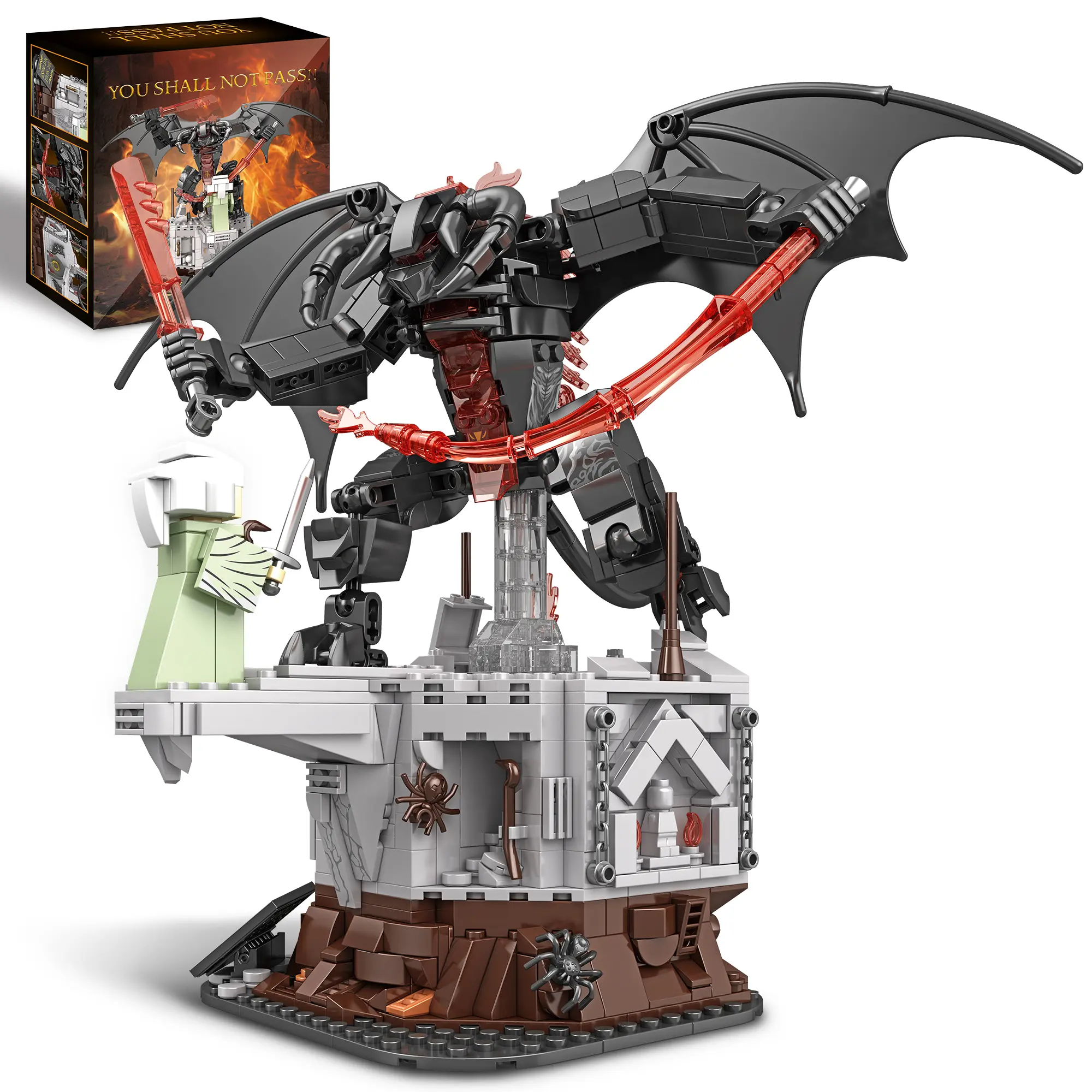 TOKMOC 988 Piece KinRing Fire Demon Building Block Set - Fantasy Realistic Dark Lord Monsters vs Cliff Characters Model, Playable Stress Relief Gift for Movie Fans (Ages 12+) 66042