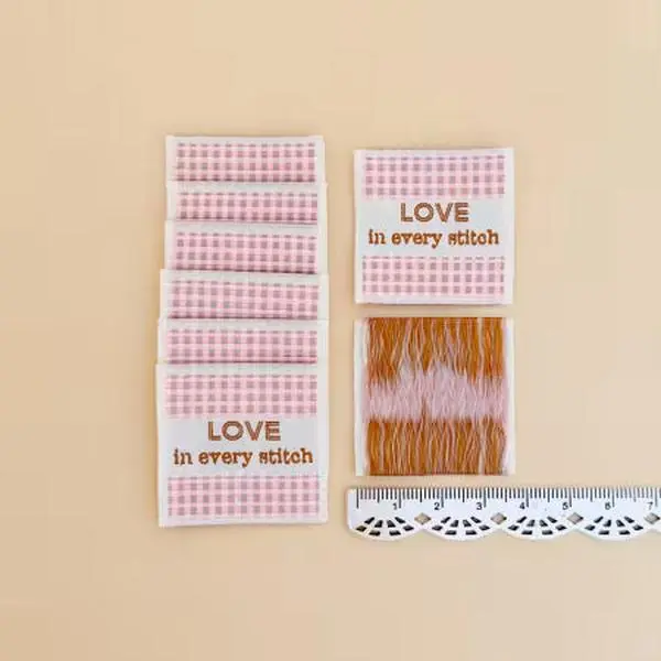 Red Love in Every Stitch Woven Quilt Labels Minki Kim #013
