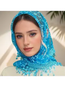 New Fashion Chiffon Lace Korean-style Triangle Shape Scarf Classic Breathable Hollow Fringe Women's Decorative Head Veil